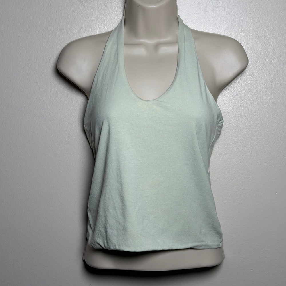 Cotton On Women Cotton Halter Top Medium Green V-Neck Open Back 2058758